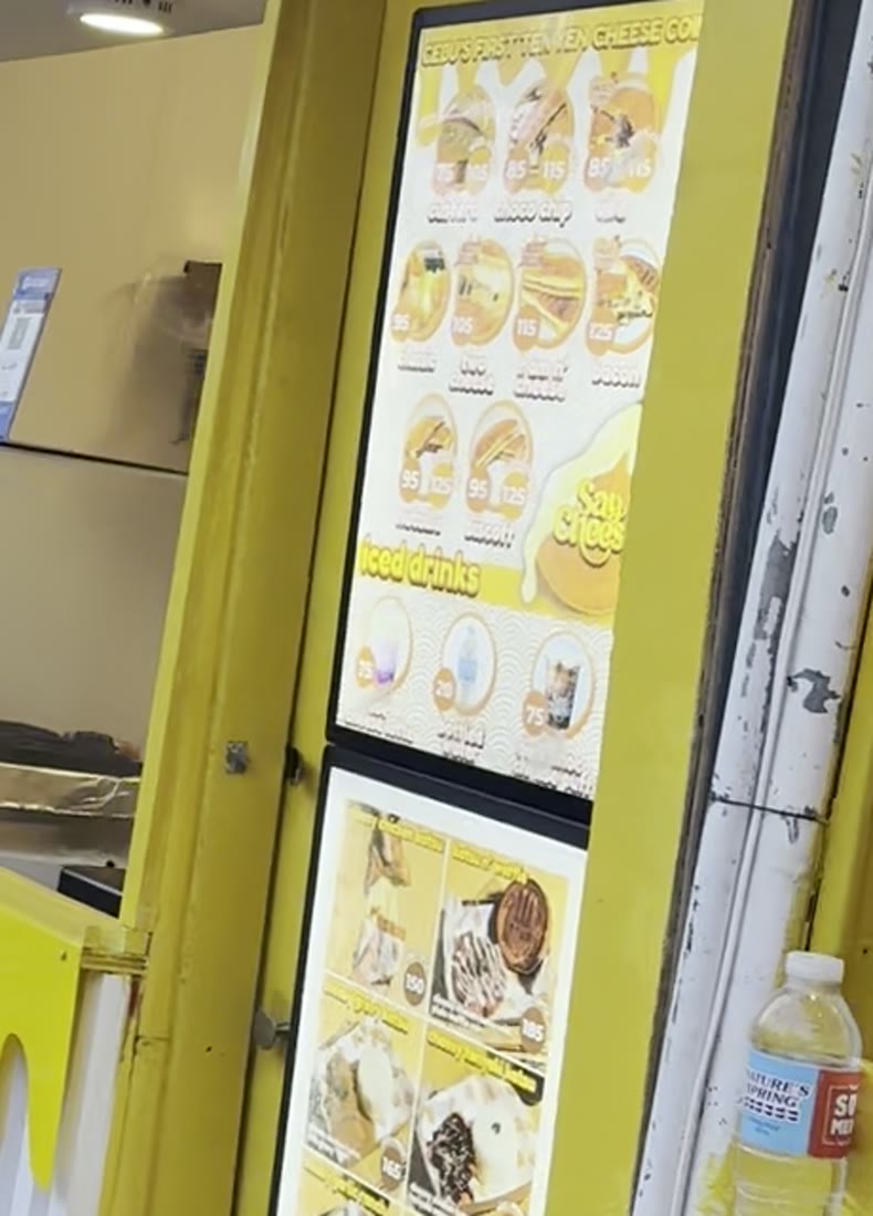 Sugbo Mercadoの屋台のメニュー表。75〜165ペソの価格が並ぶ